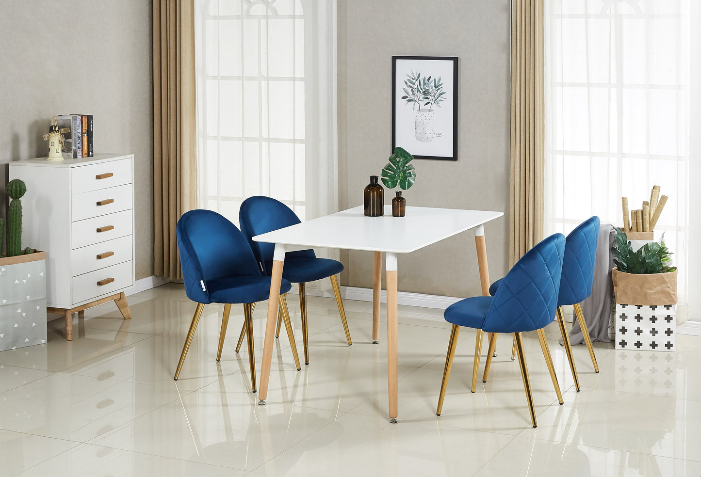 Lucia Halo Dining Set, a Table and Chairs Set of 4, White/Grey