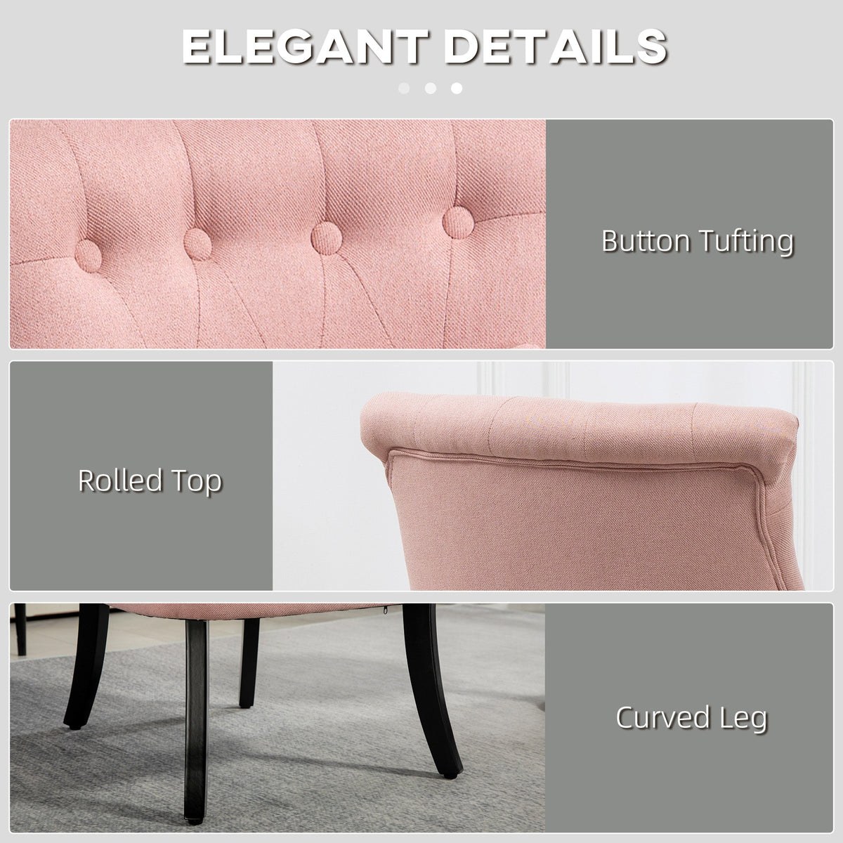 HOMCOM Fabric Single Sofa Upholstered with Pillow Wood Leg Pink