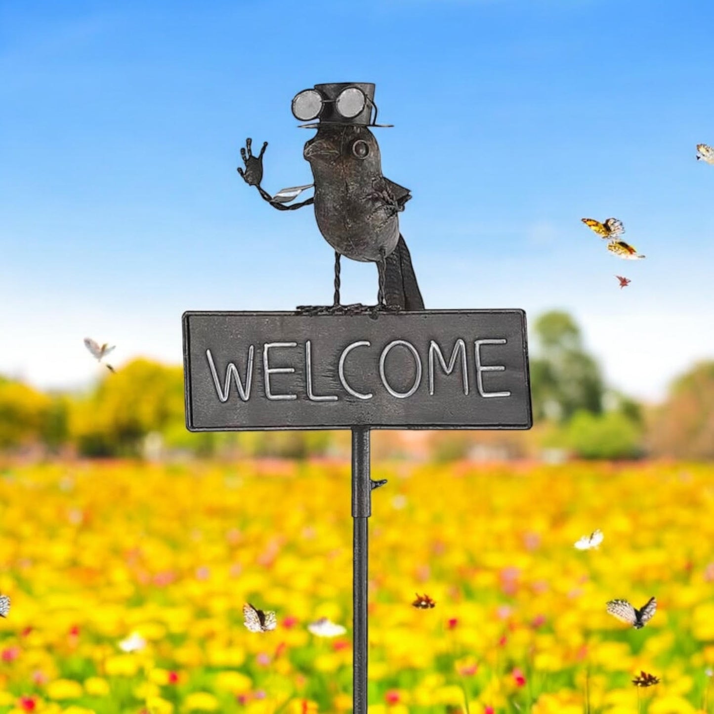 53" METAL BIRD WELCOME GARDEN STAKE