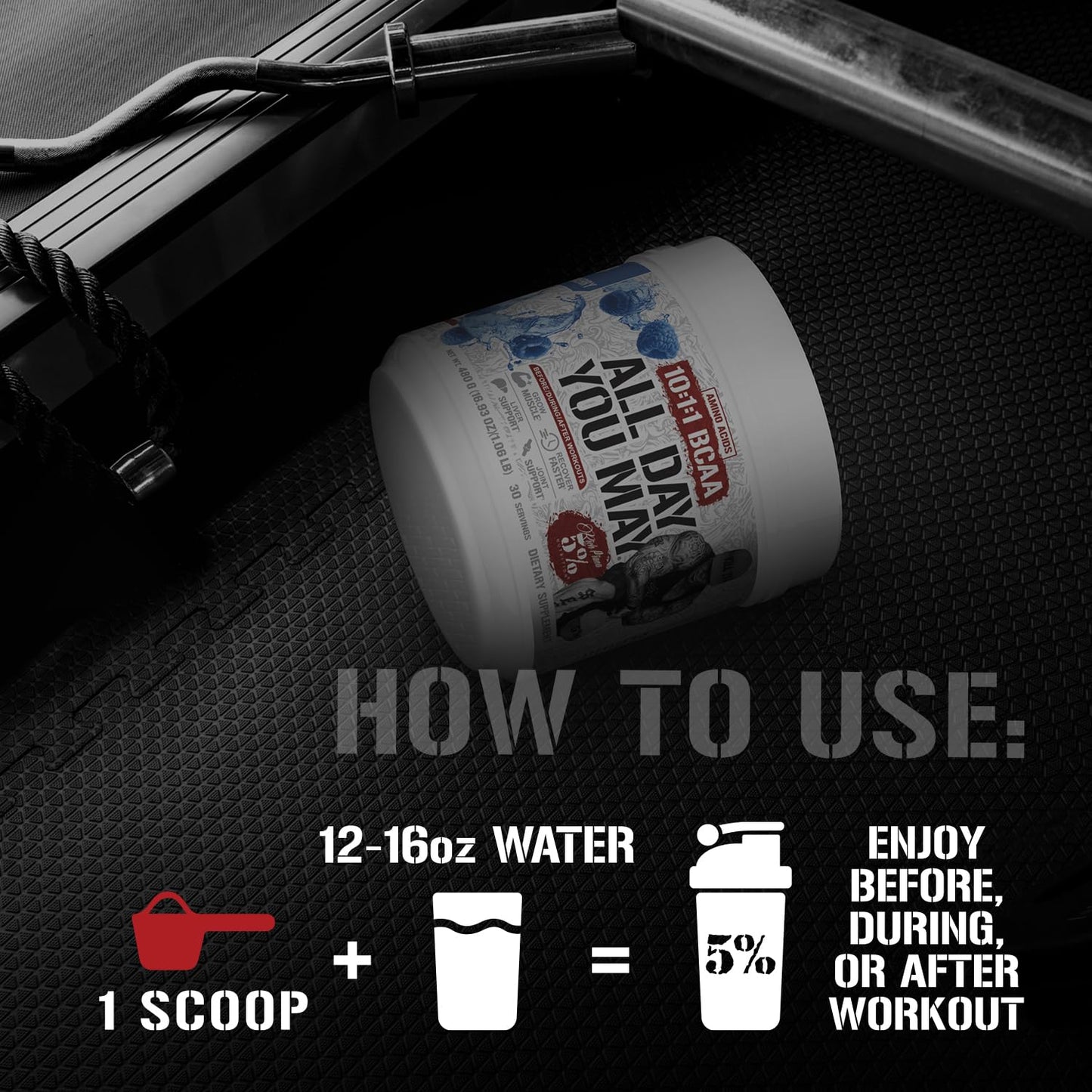 5% Nutrition Rich Piana AllDayYouMay BCAA Powder – Intra & Post-Workout Aminos, Hydration, Endurance | Southern Sweet Tea 16.3 oz