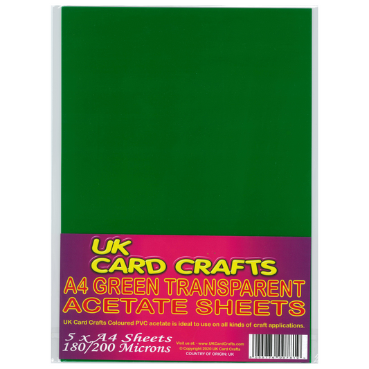 5 x A4 Green Acetate Sheets – 200 Micron Thick Transparent Film for Crafts, Windows & OHP