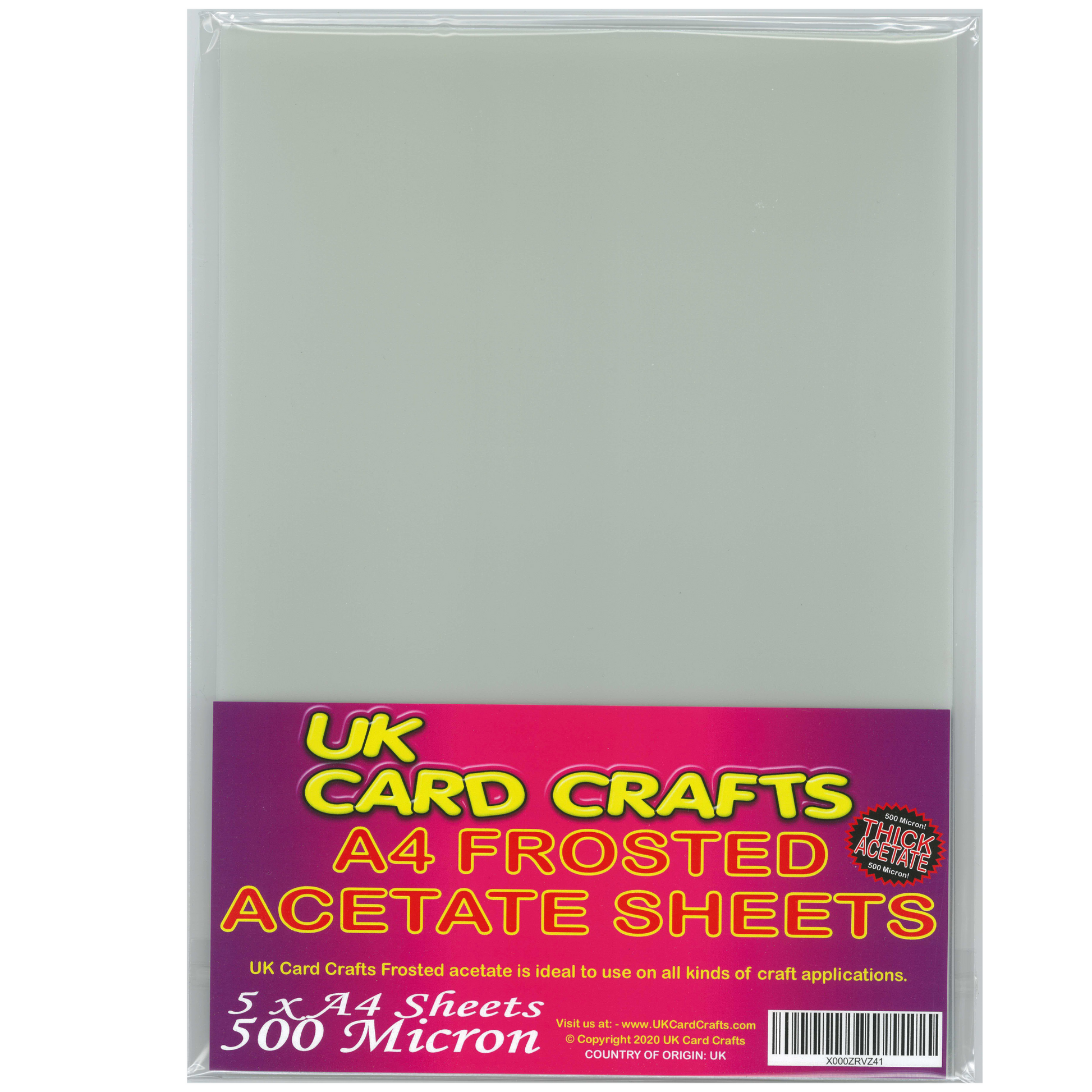 5 x A4 Frosted Acetate Sheets – 500 Micron Thick Semi-Transparent Craft Film