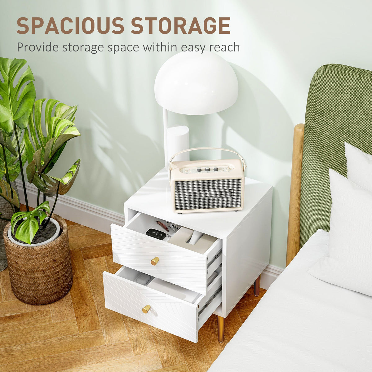 HOMCOM Modern Bedside Table with Drawer, Side Table with Metal Legs, White