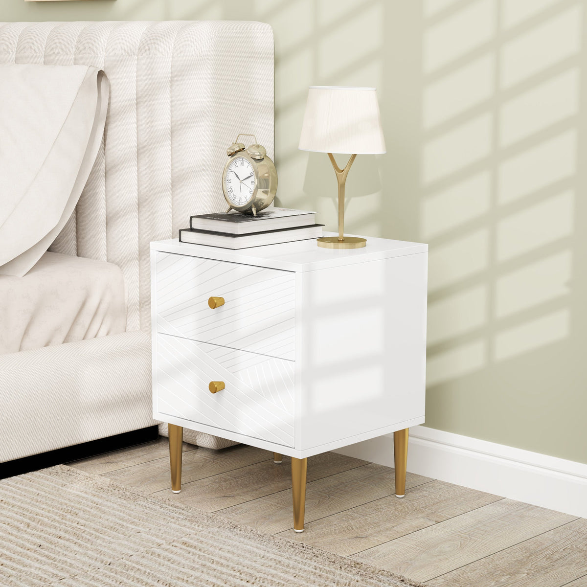 HOMCOM Modern Bedside Table with Drawer, Side Table with Metal Legs, White
