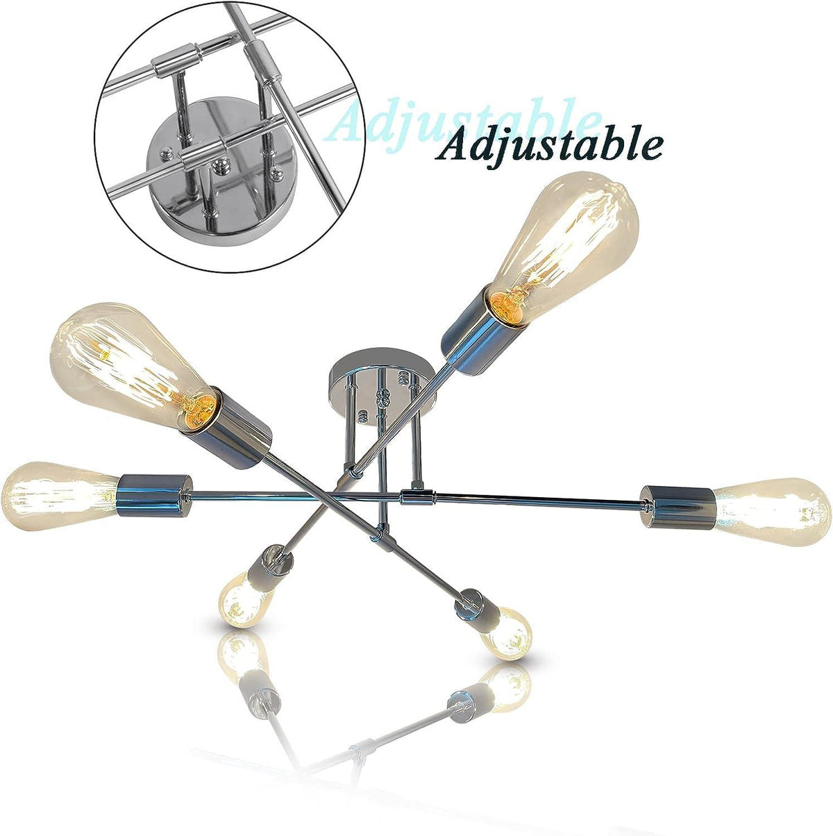 Sputnik Ceiling Light Chrome Metal 6 Light Semi Flush E27 Modern JHLBYL