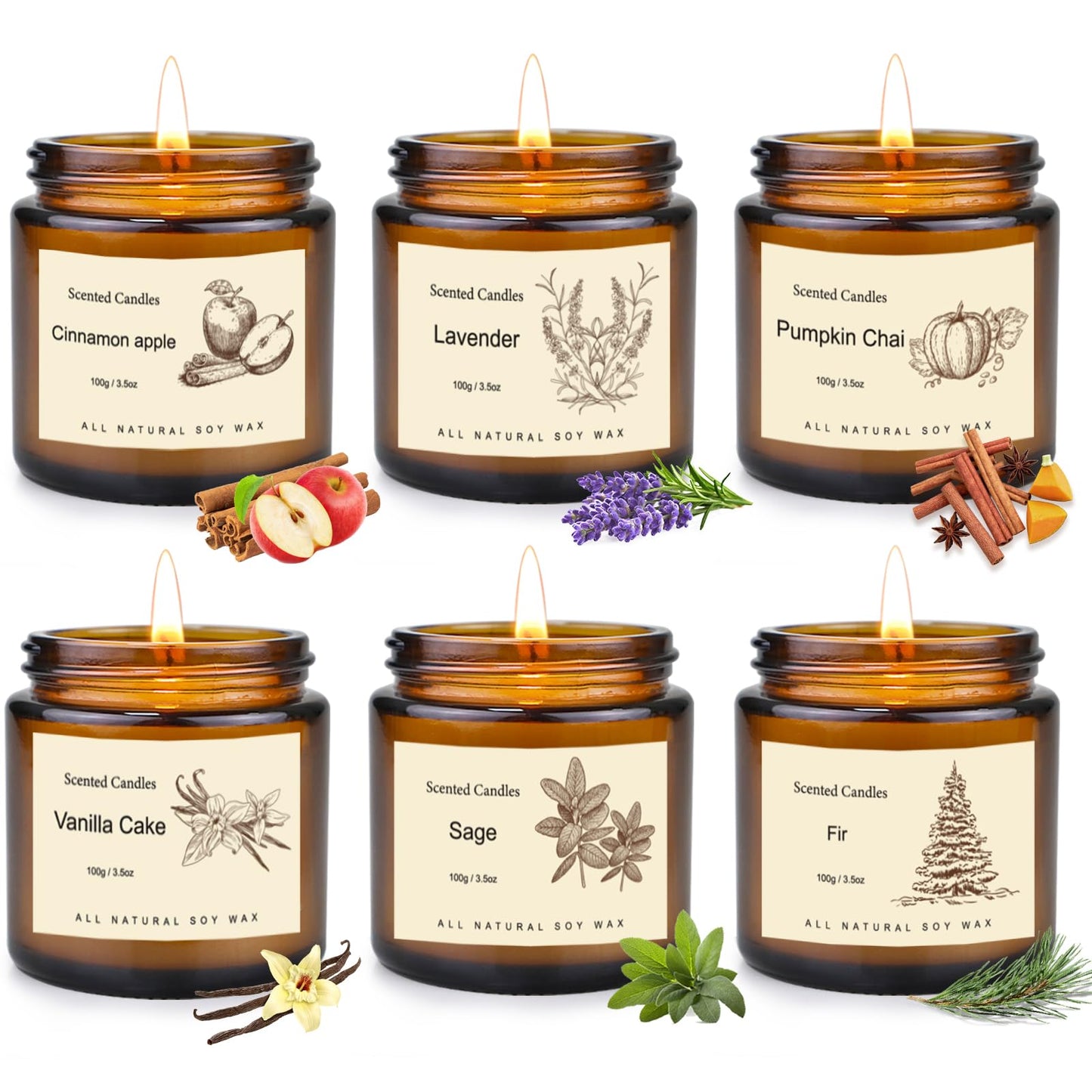 6 Pack Winter Candles – Soy Scented Gift Set with Cinnamon Apple, Pumpkin Chai & Vanilla