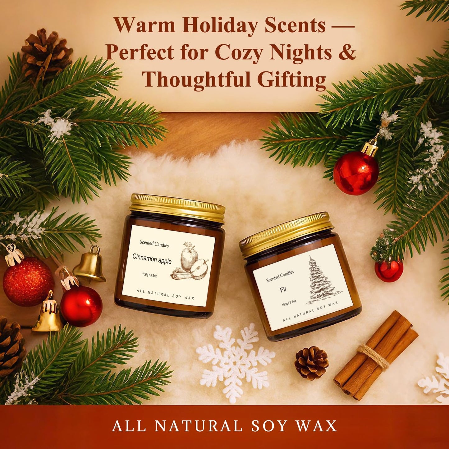 6 Pack Winter Candles – Soy Scented Gift Set with Cinnamon Apple, Pumpkin Chai & Vanilla
