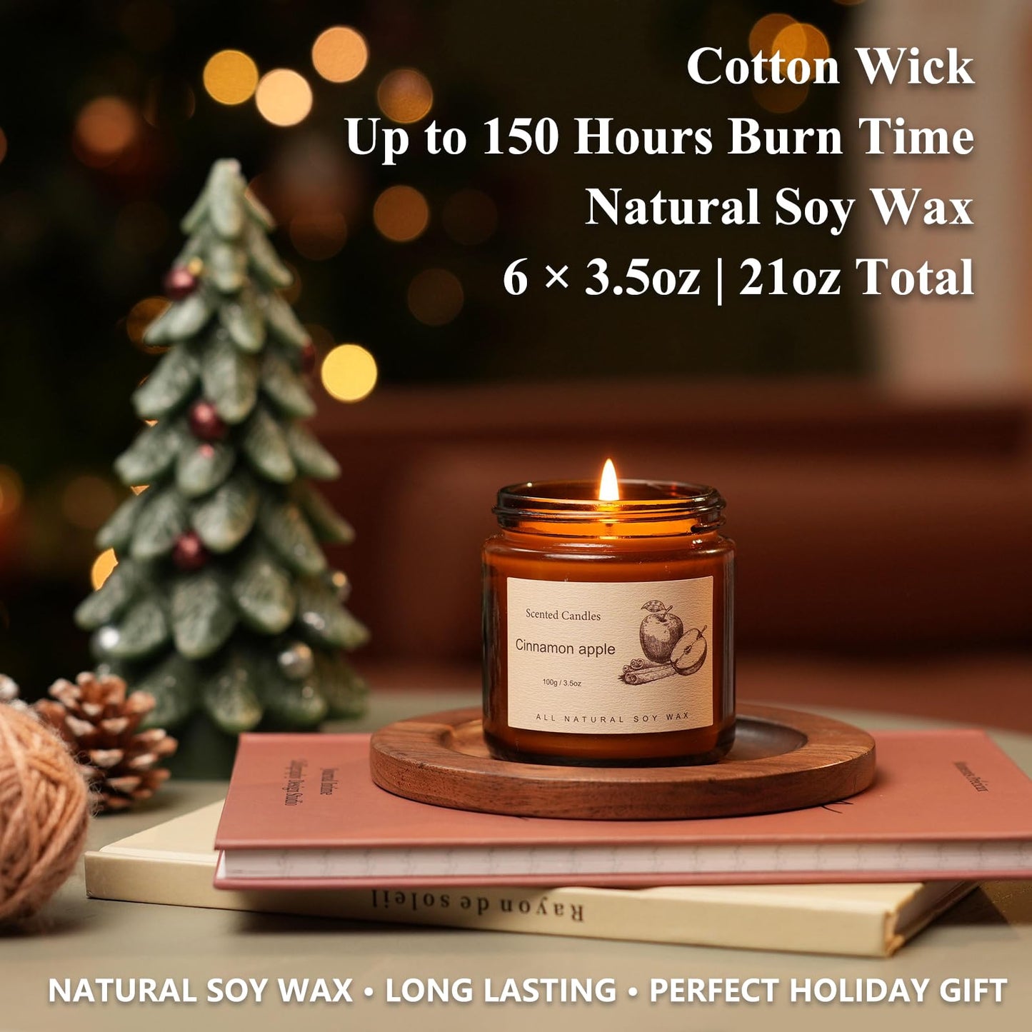 6 Pack Winter Candles – Soy Scented Gift Set with Cinnamon Apple, Pumpkin Chai & Vanilla