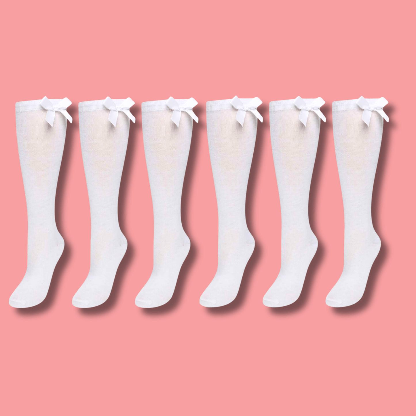 Sock Stack 6 Pairs Girls Knee High Socks With Ribbon Bows Cotton Rich For Uniforms Ages