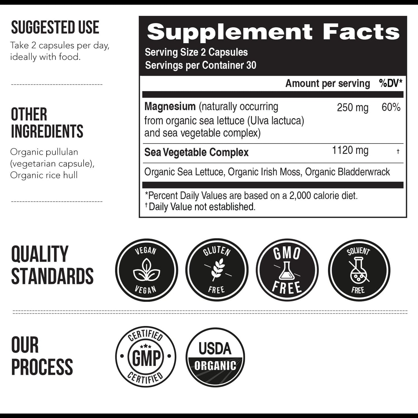 Organic Whole Food Magnesium Supplement - Plant-Based Sea Vegetable Complex, 250 mg per Serving | 60 Capsules
