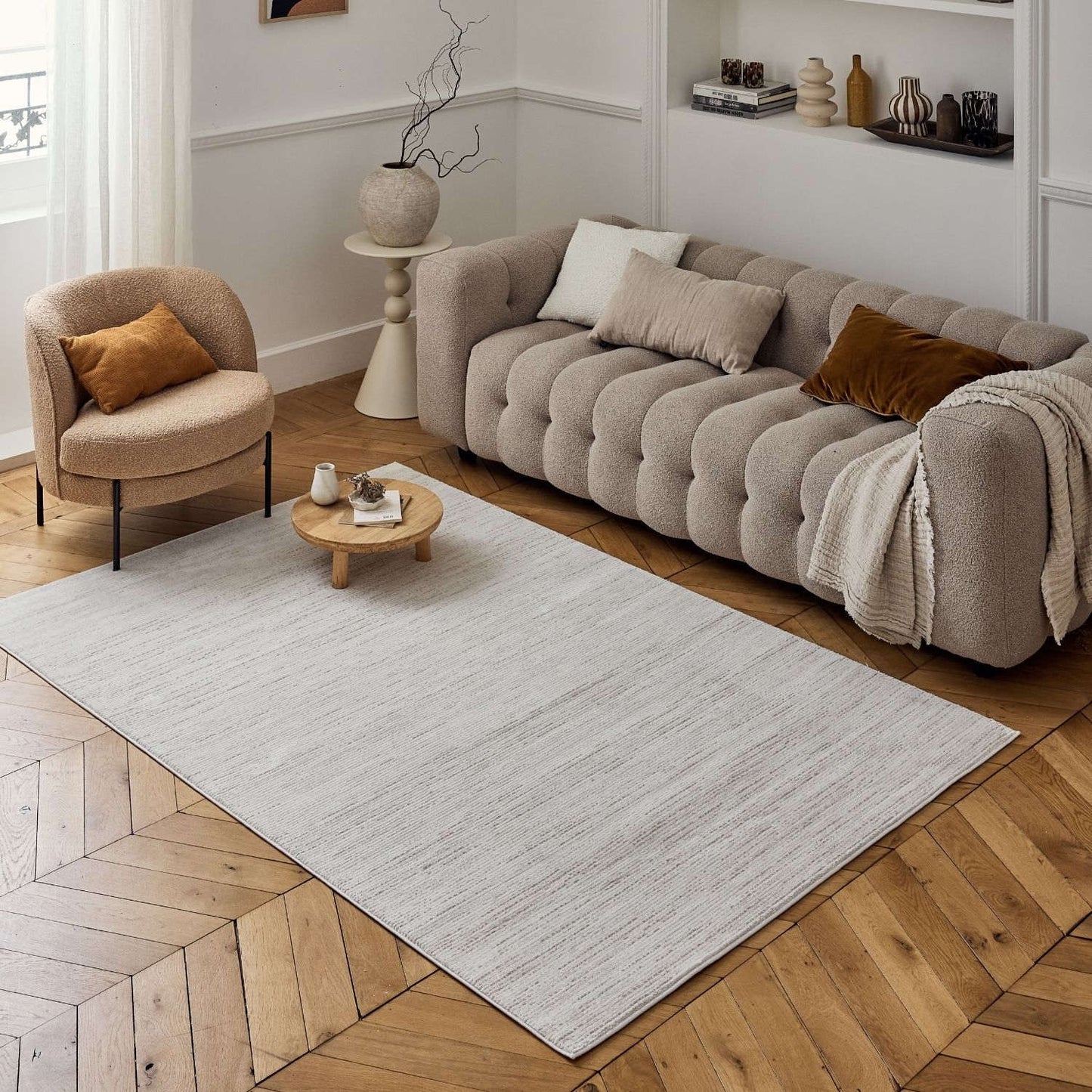 Carmel Cream-Beige Striped Rug | 6010