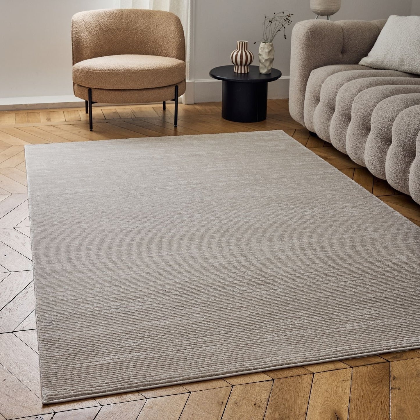Carmel Beige-Cream Striped Rug | 6020