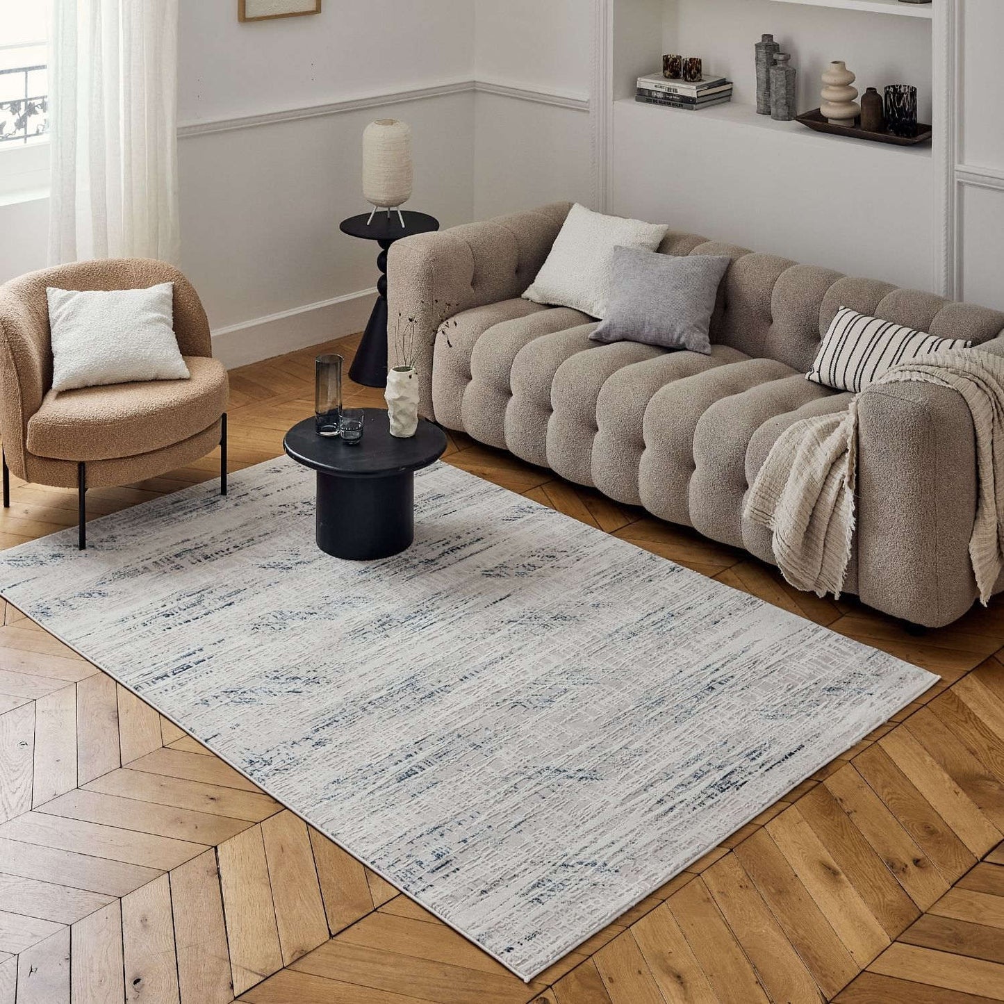 Carmel Cream-Blue Abstract Rug | 6030