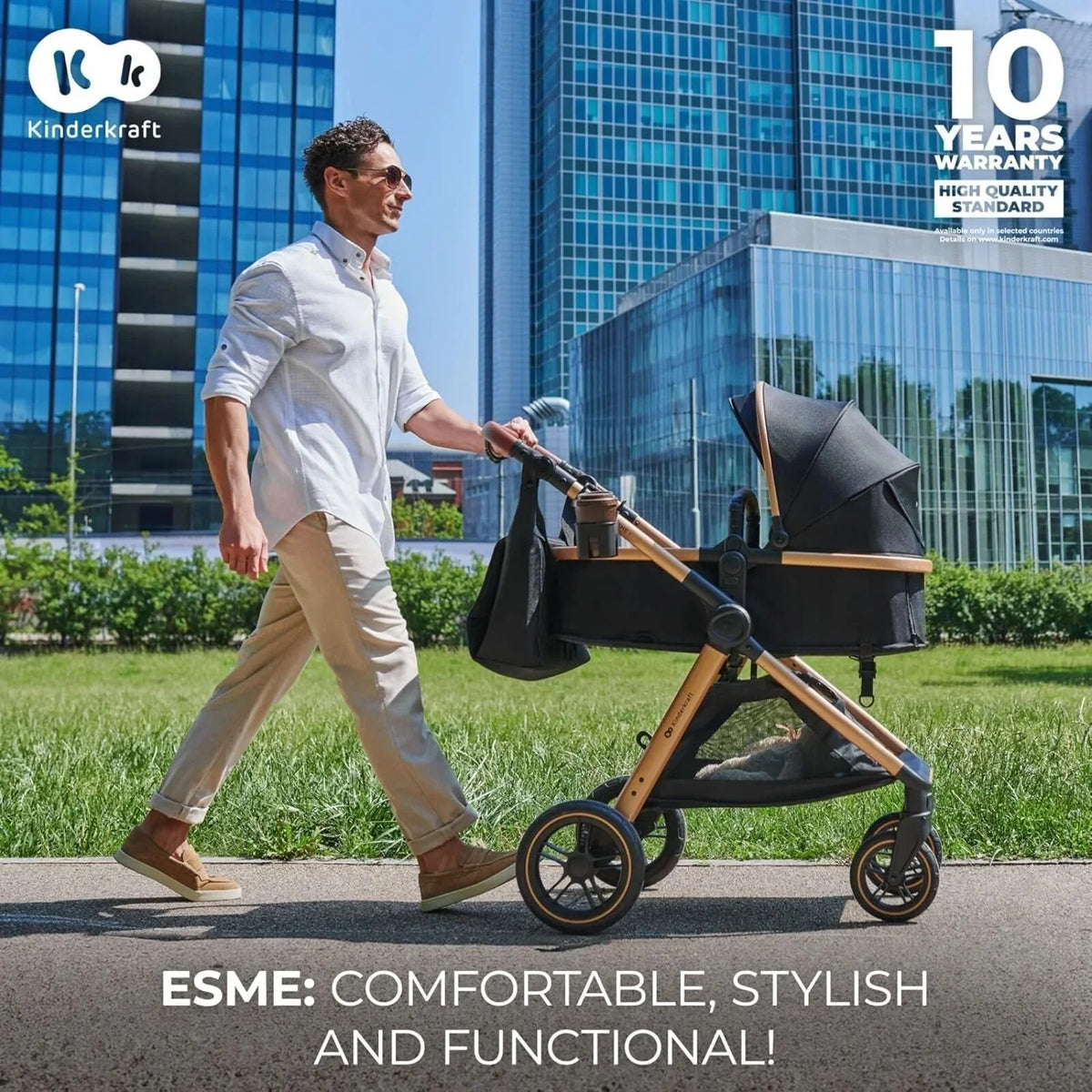 Kinderkraft Esme Pro 3-in-1 Travel System with Mink Pro Car Seat - Sand Beige