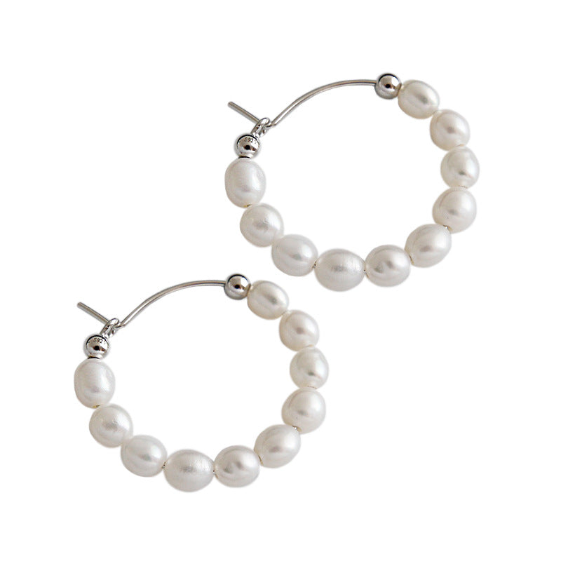 Elegant Natural Pearls Circles Hoop Earrings - Palladium-Plated Silver Pearl Earrings for women - Perfect Pearl Earrings with Gift Wrapping Included