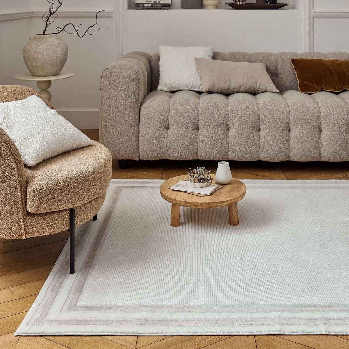 Carmel Cream-Beige Bordered Rug | 6060