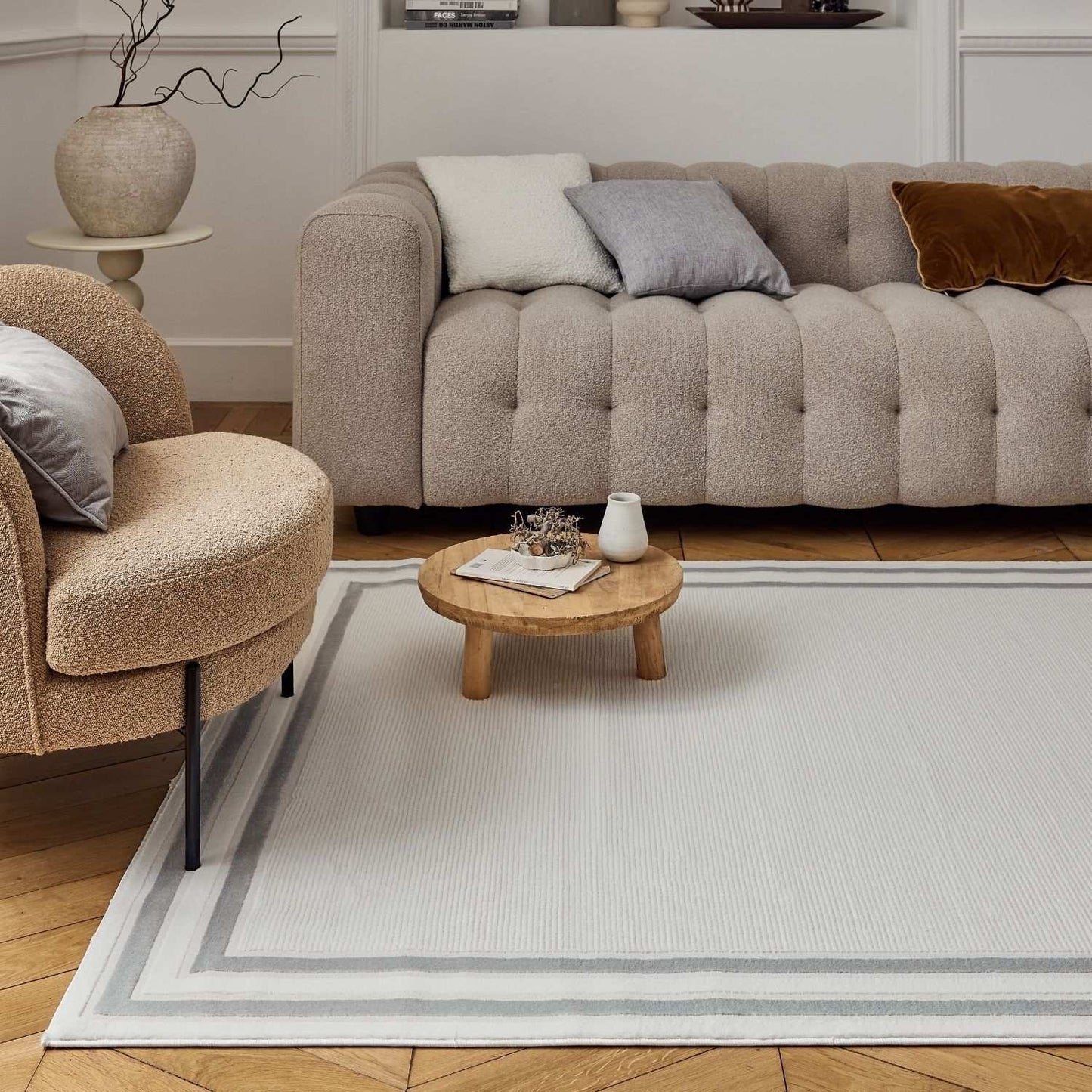 Carmel Cream-Grey Bordered Rug | 6060