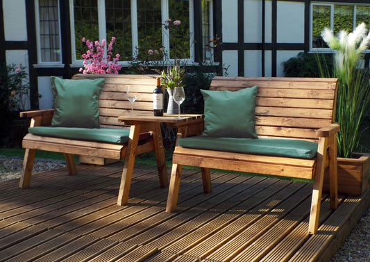 Charles Taylor Trading Twin Bench Set Straight With Green Cushion Brown