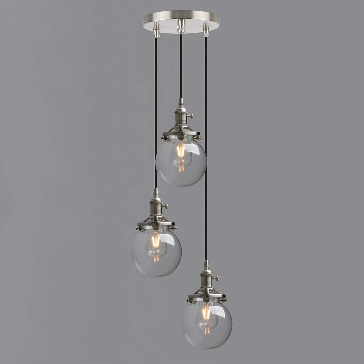 3 Light Pendant Chandelier Vintage Industrial Globe Glass E27 Phansthy