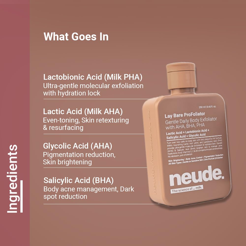Neude Lay Bare Body Scrub 250ml with AHA BHA PHA for Smooth Skin
