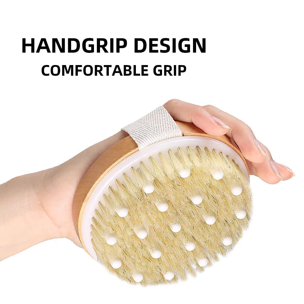 Wooden Bath Brush with Massaging Nodes for Dry Brushing & Cellulite