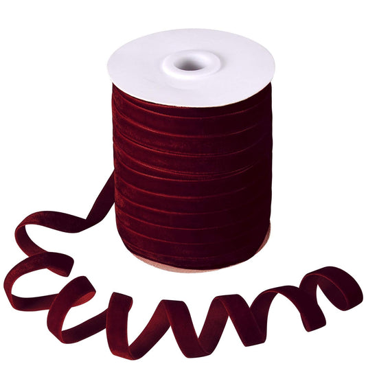 Lezevn 50 Yards Vintage Velvet Ribbon Crushed Velvet Ribbon for Wedding D?cor Choker Necklace Gift Package Wrapping (Wine Red, 3/8")