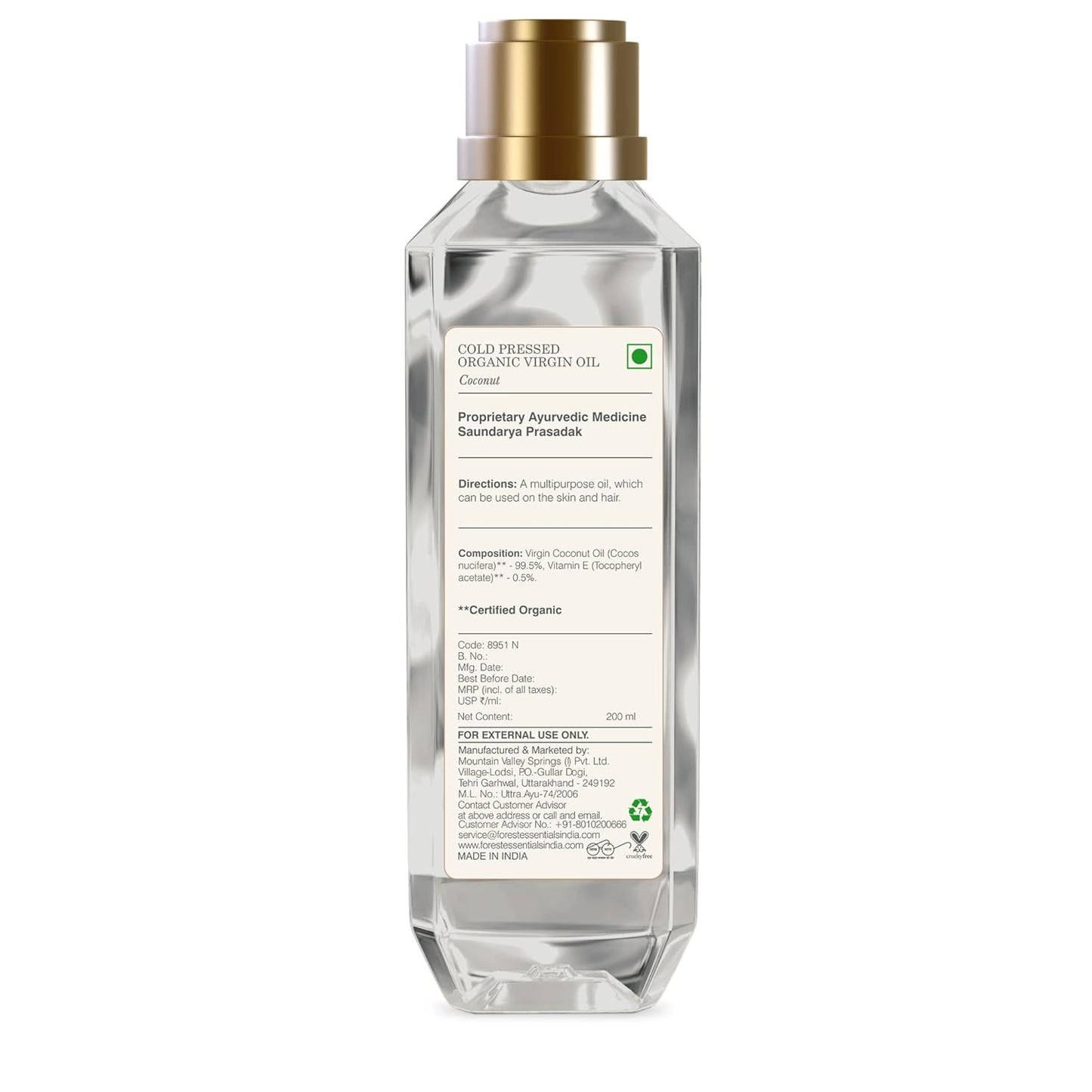 Forest Essentials Organic Coconut Oil for Hair & Skin, 200ml
