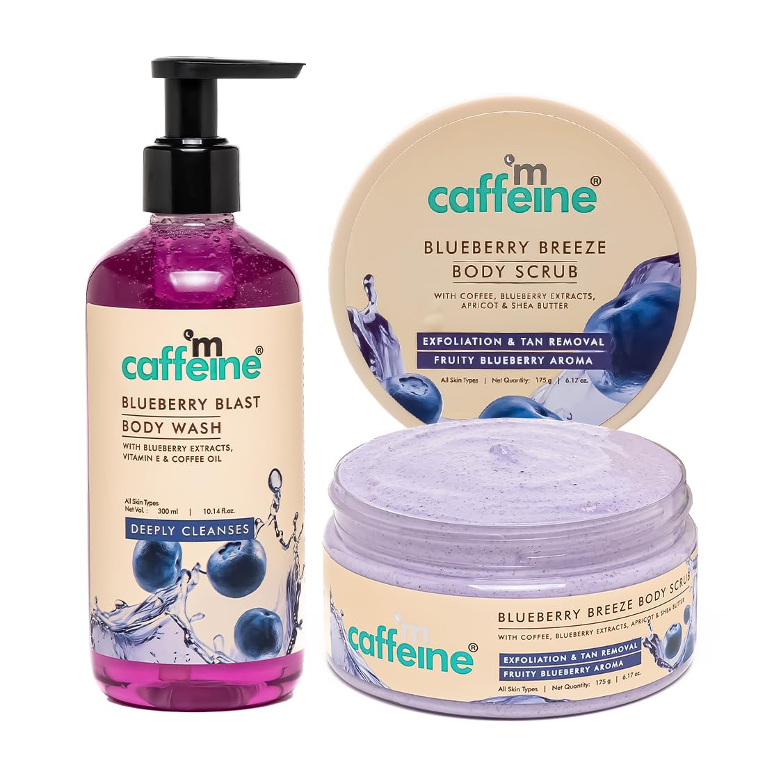 mCaffeine Blueberry Body Wash & Scrub Set for Glowing Skin