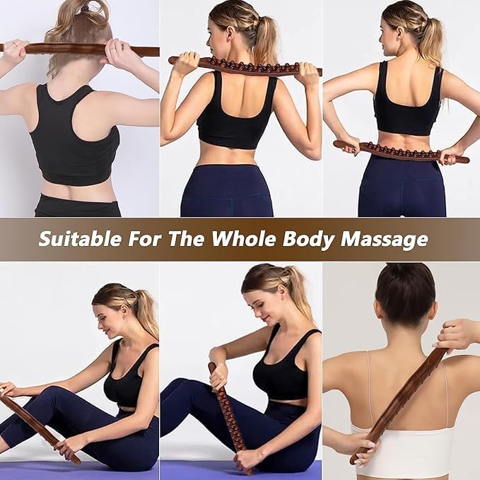 Wooden Gua Sha Massage Roller Stick for Muscle Relief (31 Ball)
