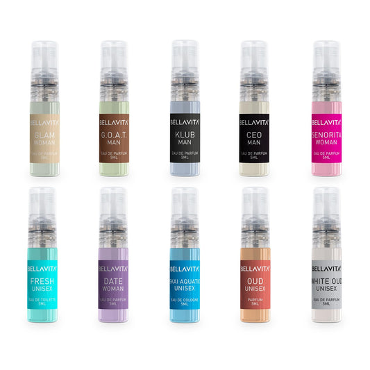 Bella Vita Unisex Pocket Perfume Set 10x5ml Long-Lasting Fragrances