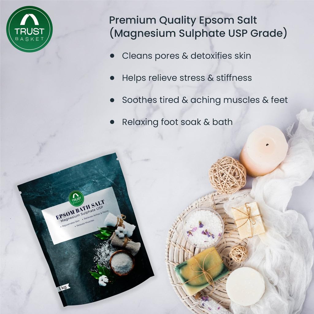TrustBasket Epsom Salt 1KG for Bath, Foot Soak, Muscle Relief