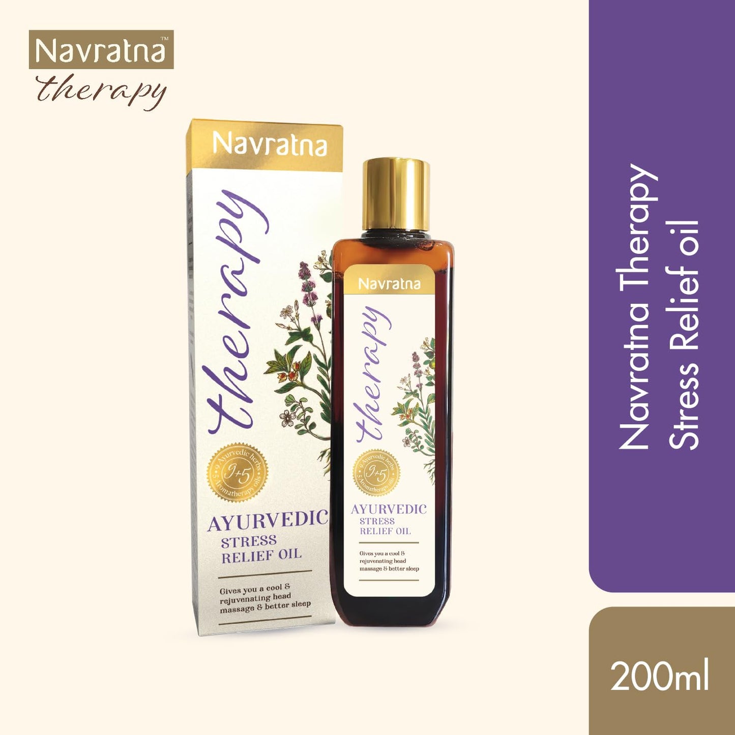 Navratna Stress Relief Oil with Ashwagandha & Lavender, 200ml