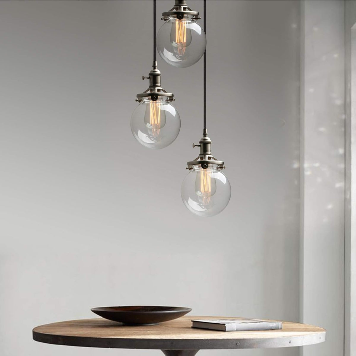 3 Light Pendant Chandelier Vintage Industrial Globe Glass E27 Phansthy