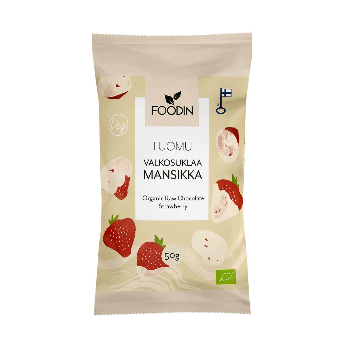 8 x Foodin Org Raw White Chocolate Strawberry - 50g