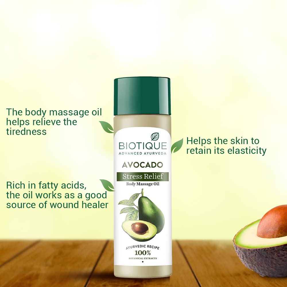 Biotique Avocado Stress Relief Massage Oil 200ml Hydrates Dry Skin