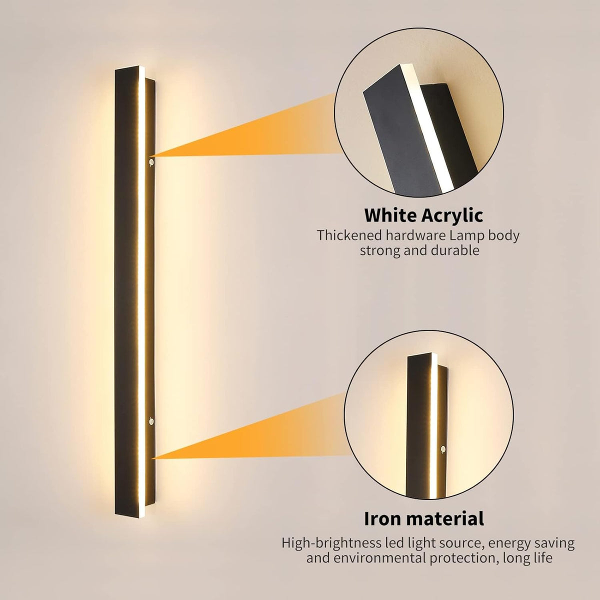 LED Outdoor Wall Light 80cm 3 Color 3000K 4500K 6000K Rainproof Mikeru