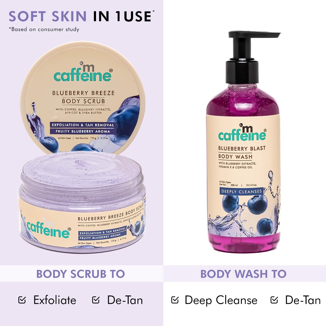 mCaffeine Blueberry Body Wash & Scrub Set for Glowing Skin