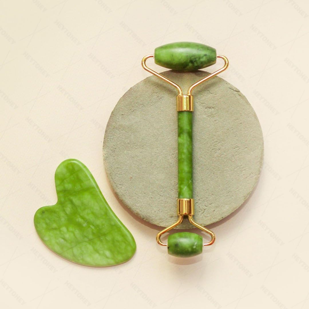 Jade Roller & Gua Sha Set for Wrinkles & Dark Circles Reduction