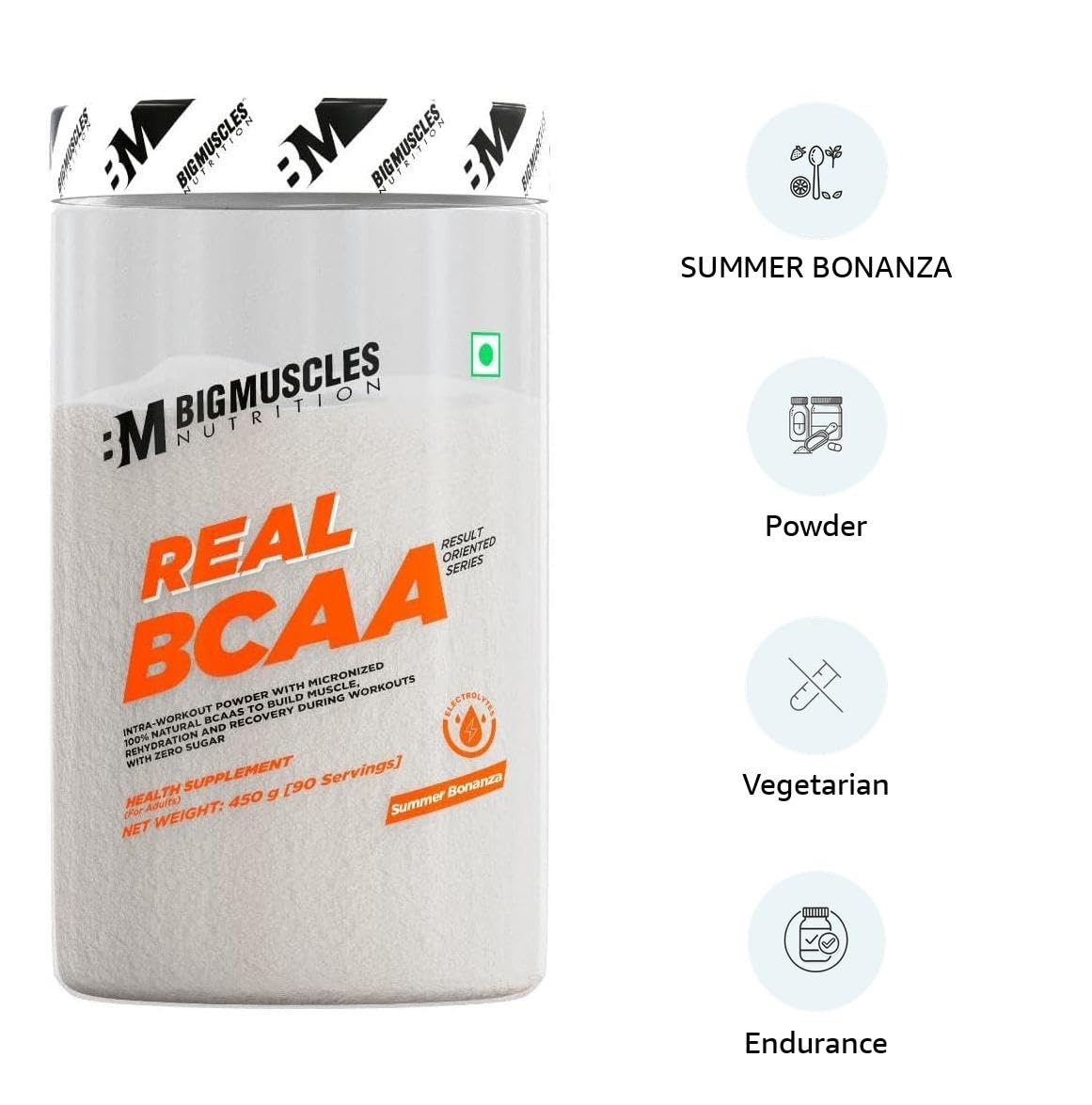 Bigmuscles BCAA Powder with Electrolytes 450g for Muscle Recovery