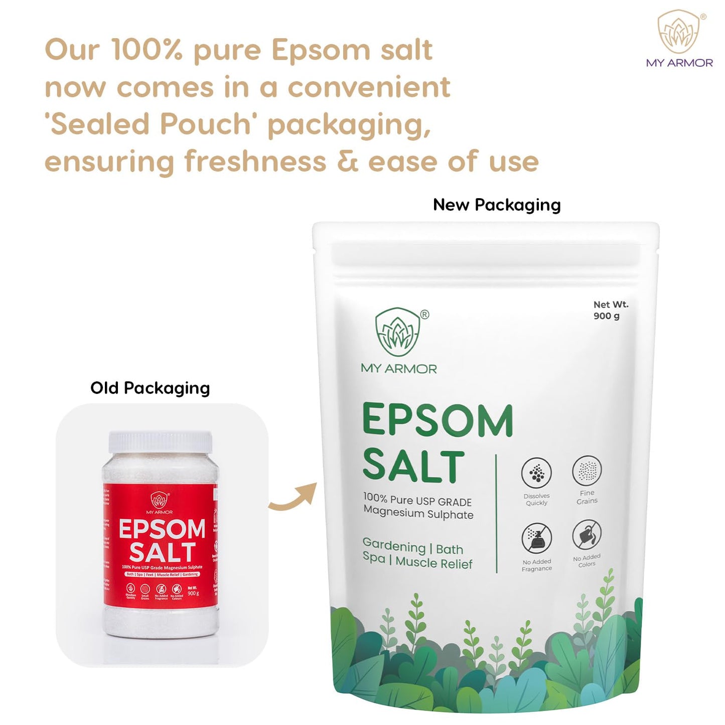 MY ARMOR Epsom Bath Salt Powder 900g for Muscle Relief and Gardening