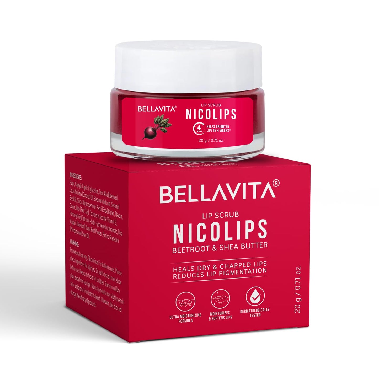 Bella Vita Organic NicoLips Lip Scrub for Brightening & Moisturizing, 20g
