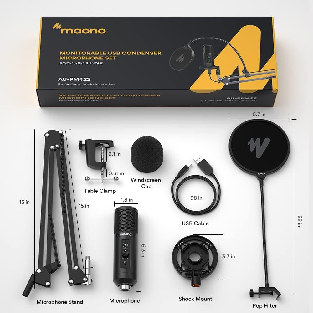Maono USB Professional Cardioid Microphone with Boom Arm