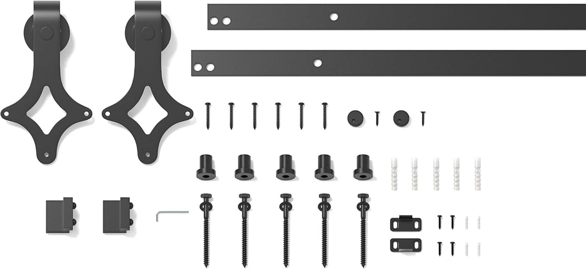 Sliding Barn Door Kit 6.6FT Heavy Duty Steel Track Black Rhombic SANKEYTEW