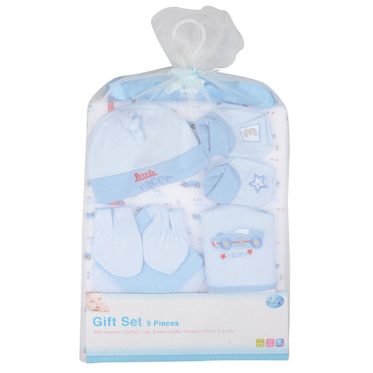 9 Piece Baby Gift Set Newborn Christening Present Blanket Booties Hanger - Blue