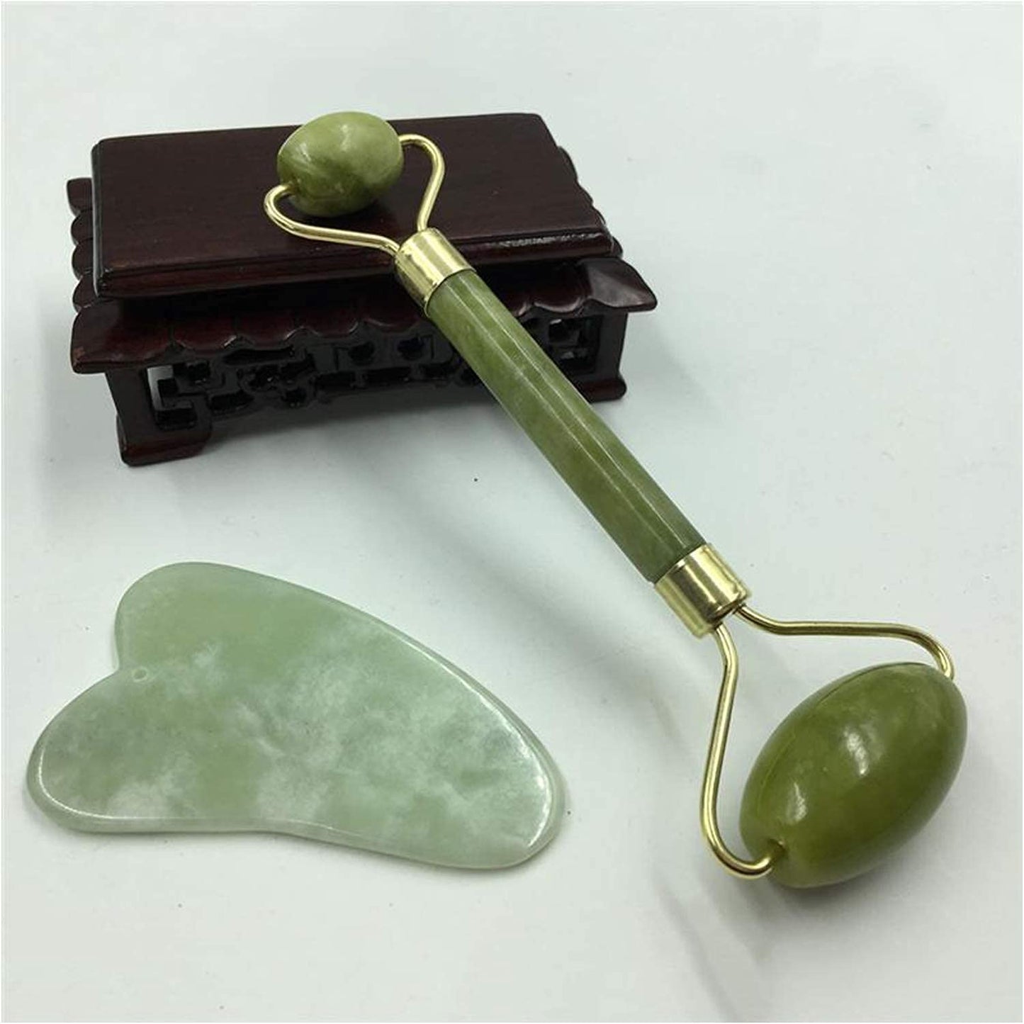 Jade Roller & Gua Sha Set for Face, Neck, Wrinkles & Serum Application