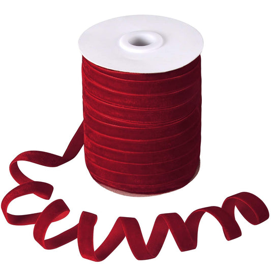 Berolle 50 Yards Vintage Velvet Ribbon Crushed Velvet Ribbon for Wedding D?cor Choker Necklace Gift Package Wrapping (Red, 3/8")