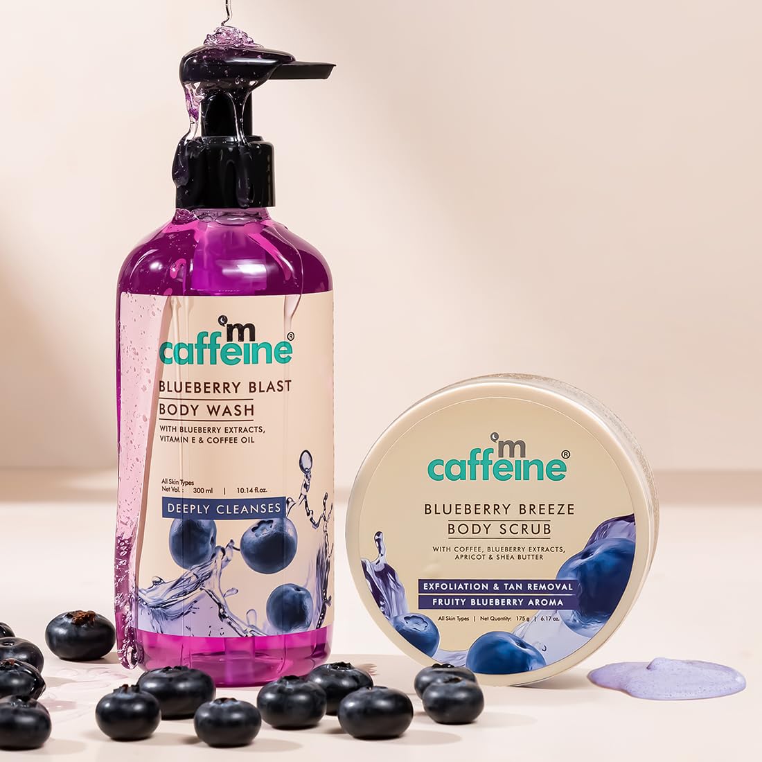 mCaffeine Blueberry Body Wash & Scrub Set for Glowing Skin