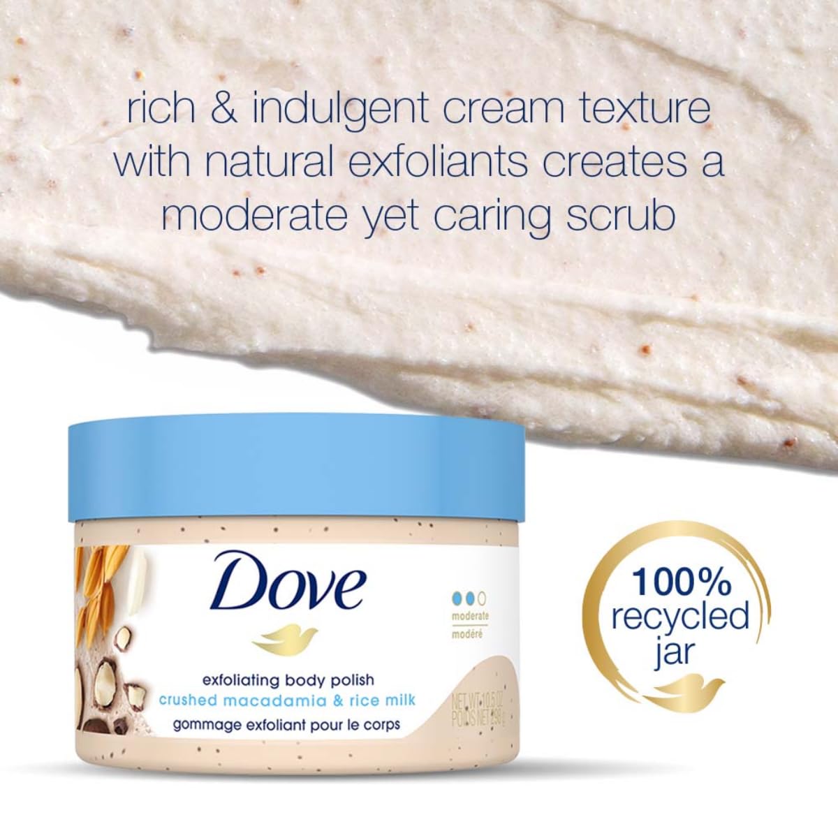 Dove Exfoliating Body Polish Macadamia Rice Milk 298g Sulfate-Free Scrub
