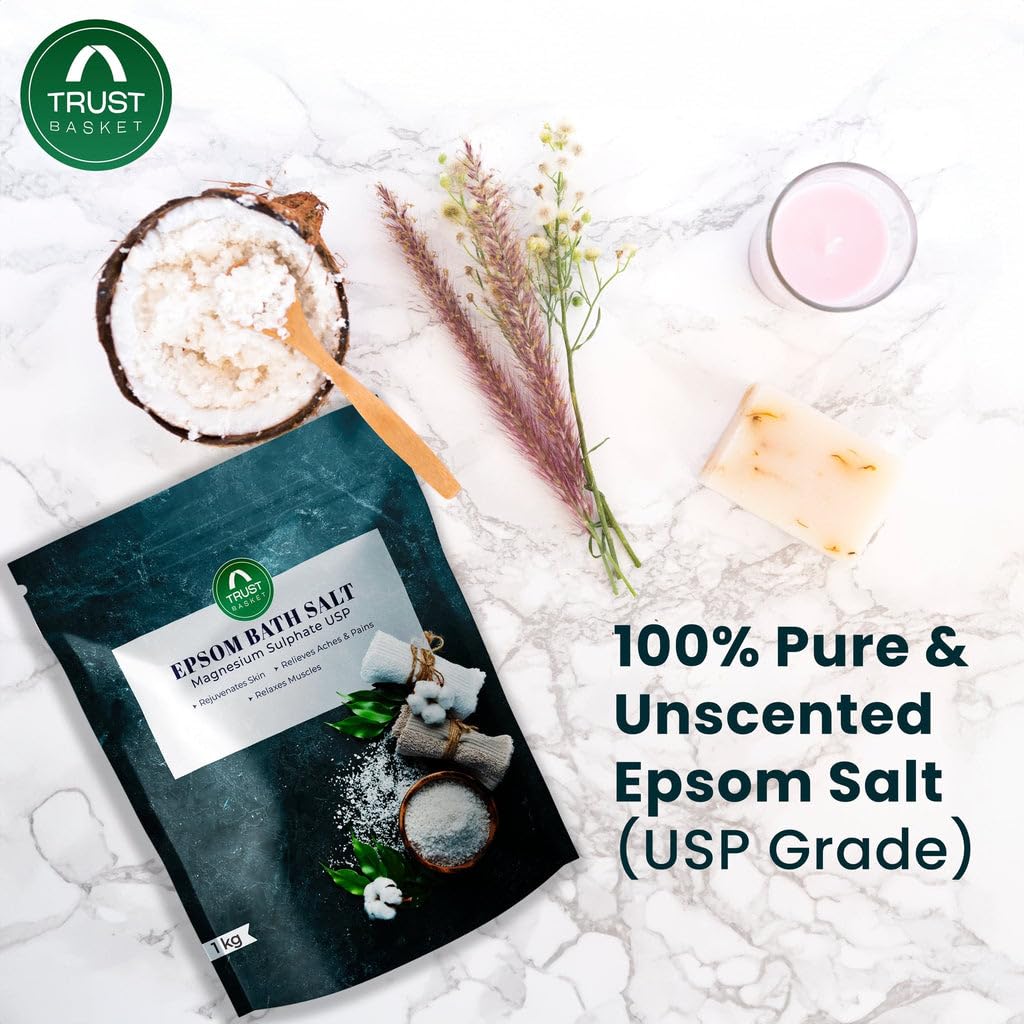 TrustBasket Epsom Salt 1KG for Bath, Foot Soak, Muscle Relief