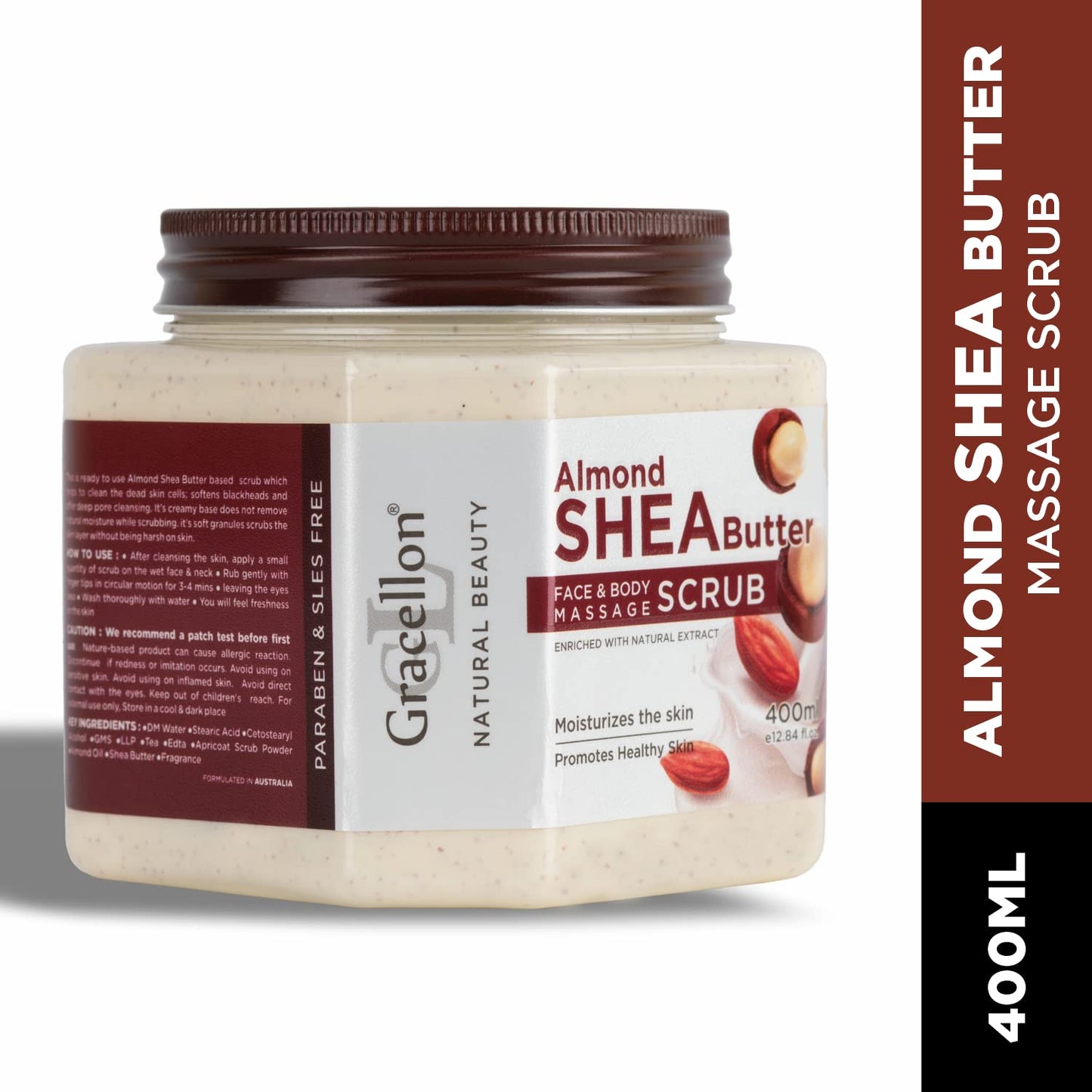 Gracellon Almond Shea Scrub for Face & Body - Moisturizing & Paraben-Free